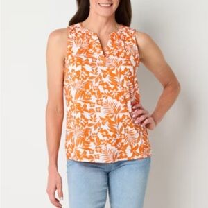 St.John's Bay Women’s Plus Size 3X Split Crew Neck Sleeveless Tank Top Floral